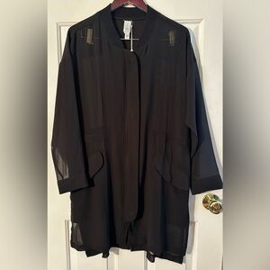 NWT WYNNE LAYERS Medium Black Sheer Long Zippered Tunic Jacket Pocket Hidden Zip